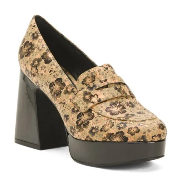 NEW  CECELIA NEW YORK Pinky Heeled Loafers Black Floral for women 764mn