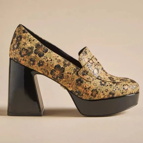 NEW  CECELIA NEW YORK Pinky Heeled Loafers Black Floral for women 764mn