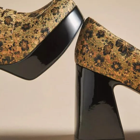 NEW  CECELIA NEW YORK Pinky Heeled Loafers Black Floral for women 764mn