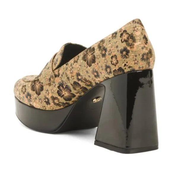 NEW  CECELIA NEW YORK Pinky Heeled Loafers Black Floral for women 764mn