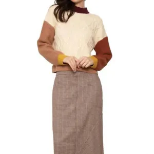 NEW CENTRAL PARK WEST amari blocked crew sweater in ivory multi