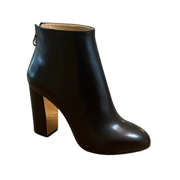 NEW Charlotte Olympia Black Leather Zip-up Ankle Boots Size 38 EU