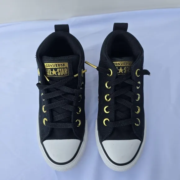 New Converse Chuck Taylor All Star Street Sneaker Kids Black Gold Metallic Sz 12