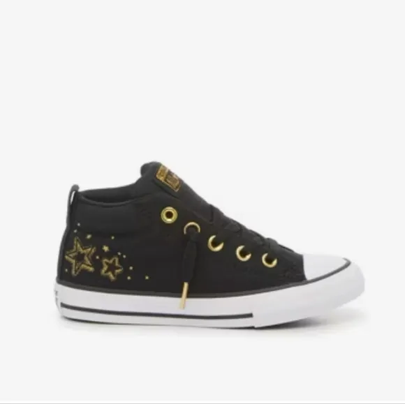 New Converse Chuck Taylor All Star Street Sneaker Kids Black Gold Metallic Sz 12