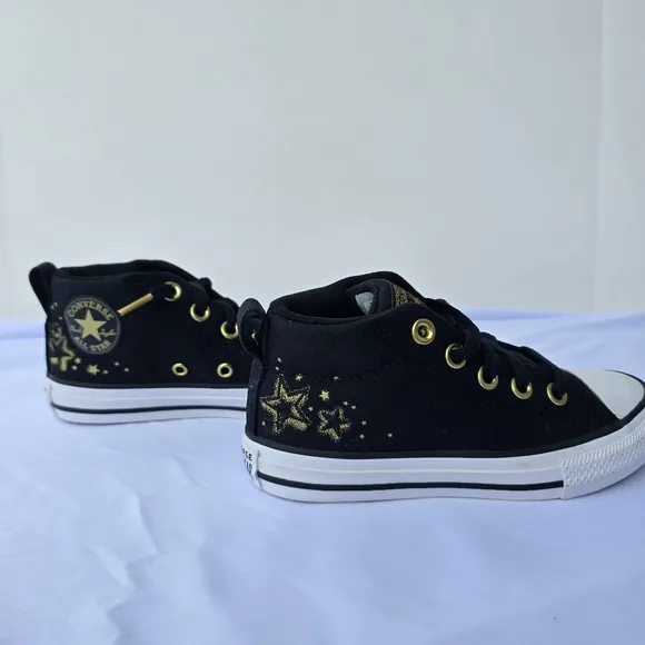 New Converse Chuck Taylor All Star Street Sneaker Kids Black Gold Metallic Sz 12