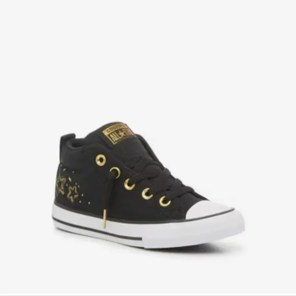 New Converse Chuck Taylor All Star Street Sneaker Kids Black Gold Metallic Sz 12