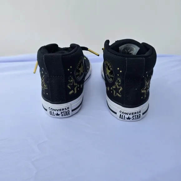 New Converse Chuck Taylor All Star Street Sneaker Kids Black Gold Metallic Sz 12