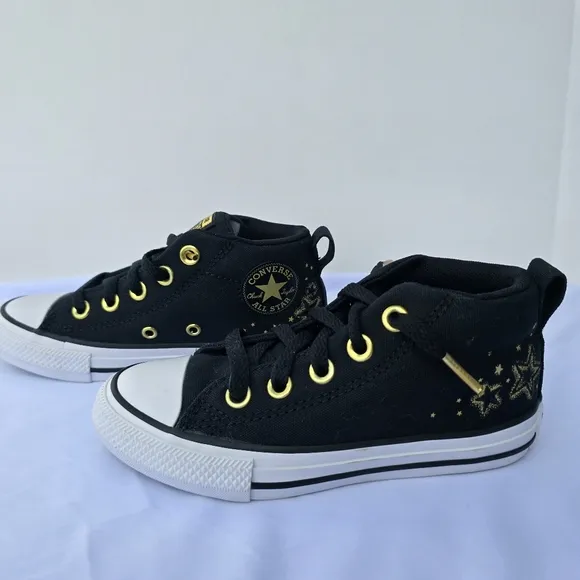 New Converse Chuck Taylor All Star Street Sneaker Kids Black Gold Metallic Sz 12