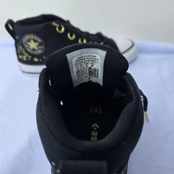 New Converse Chuck Taylor All Star Street Sneaker Kids Black Gold Metallic Sz 12