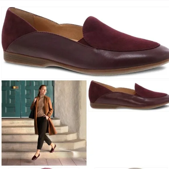 new Dansko Wine Glazed Leather Lace Women's Loafers 253