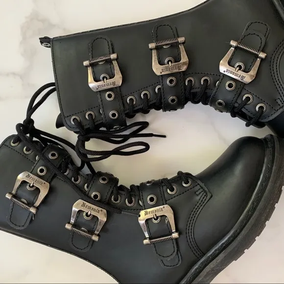 NEW Demonia Bolt 330 Faux Vegan leather edgy goth style buckle boots Size 8