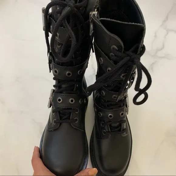 NEW Demonia Bolt 330 Faux Vegan leather edgy goth style buckle boots Size 8