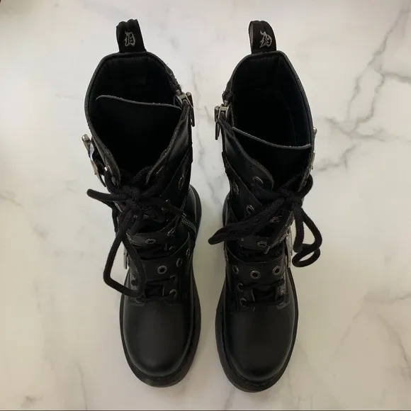 NEW Demonia Bolt 330 Faux Vegan leather edgy goth style buckle boots Size 8
