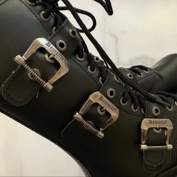 NEW Demonia Bolt 330 Faux Vegan leather edgy goth style buckle boots Size 8