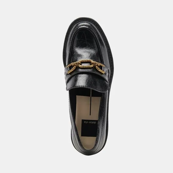 NEW DOLCE VITA Leather Harlen Platform Chain Detail Loafers black 462mn