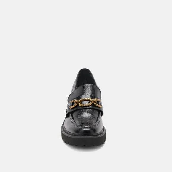 NEW DOLCE VITA Leather Harlen Platform Chain Detail Loafers black 462mn