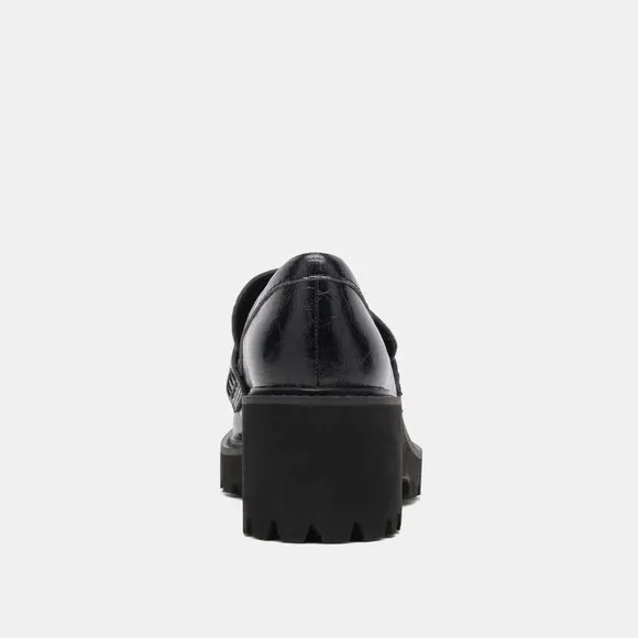 NEW DOLCE VITA Leather Harlen Platform Chain Detail Loafers black 462mn