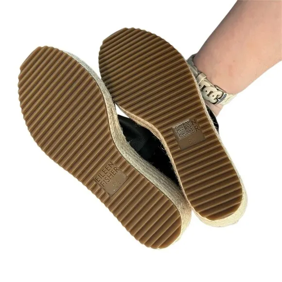 NEW Eileen Fisher Black Willow Wedge Platform Espadrille Sandals Size 6.5