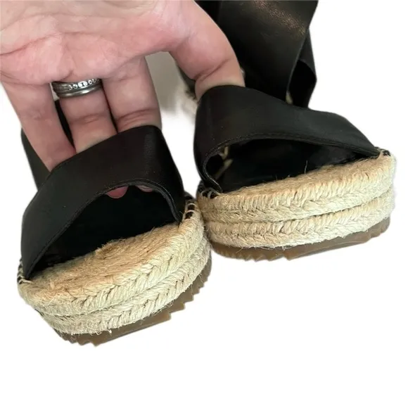 NEW Eileen Fisher Black Willow Wedge Platform Espadrille Sandals Size 6.5