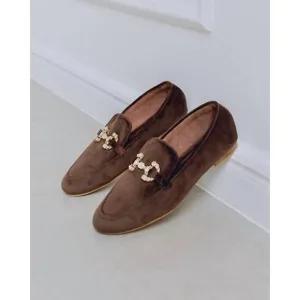 NEW EMILIA MERZ women's luxury velvet loafers in mocha