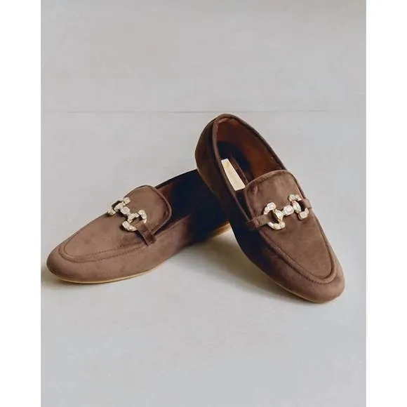 NEW EMILIA MERZ women's luxury velvet loafers in mocha