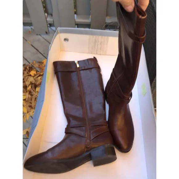 New Essex Lane Maggie Tall Brown Leather  Riding Boots Wide Calf 7 M