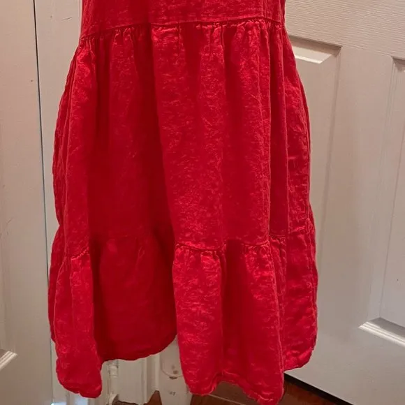 New Francesca Bettini 100% Linen Dress Women's Size L Red Tiered Design Feminine