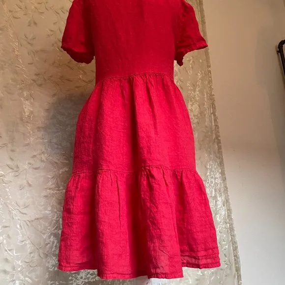New Francesca Bettini 100% Linen Dress Women's Size L Red Tiered Design Feminine