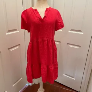 New Francesca Bettini 100% Linen Dress Women's Size L Red Tiered Design Feminine