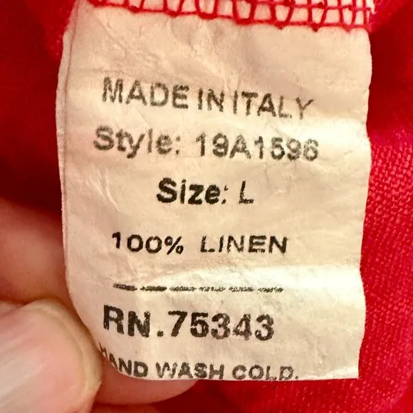 New Francesca Bettini 100% Linen Dress Women's Size L Red Tiered Design Feminine