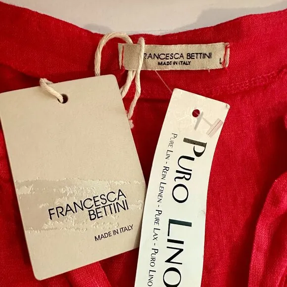 New Francesca Bettini 100% Linen Dress Women's Size L Red Tiered Design Feminine