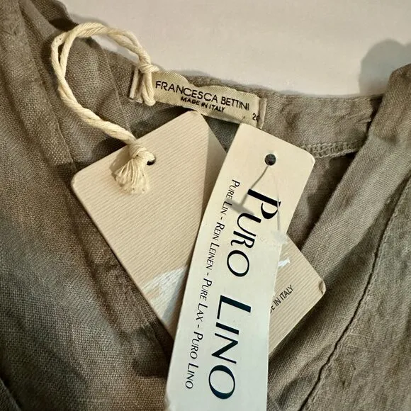 New Francesca Bettini 100% Linen Midi Dress Size 2X Gray Boho Babydoll Dress