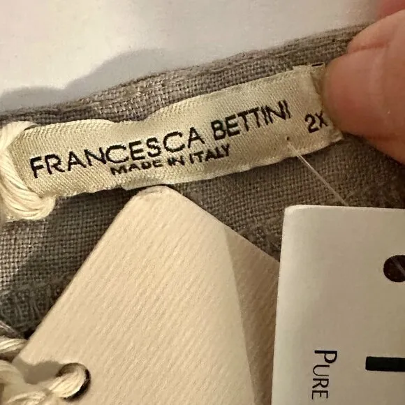 New Francesca Bettini 100% Linen Midi Dress Size 2X Gray Boho Babydoll Dress