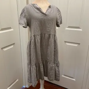 New Francesca Bettini 100% Linen Midi Dress Size 2X Gray Boho Babydoll Dress