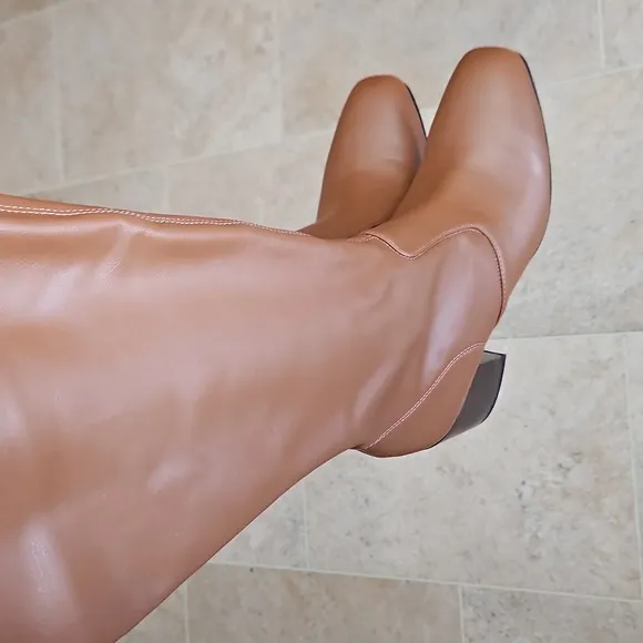 NEW! FRANCO SARTO Tribute  Cognac Tall Knee High Wide Calf Heeled Boots 8.