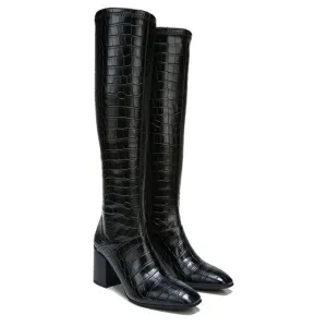 New Franco Sarto Tribute‎ Leather Knee High Wide Calf Boots Black Crocodile 7M