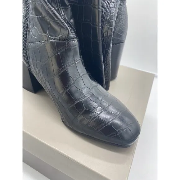 New Franco Sarto Tribute‎ Leather Knee High Wide Calf Boots Black Crocodile 7M