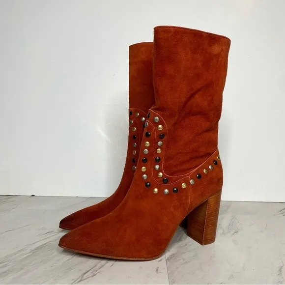 New! Free People Dakota Red Suede Studded Heeled Boot 11
