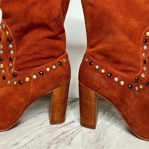 New! Free People Dakota Red Suede Studded Heeled Boot 11