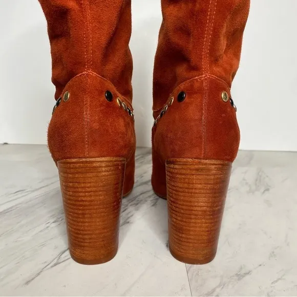 New! Free People Dakota Red Suede Studded Heeled Boot 11