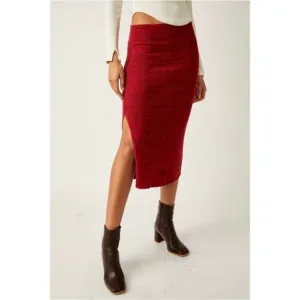 NEW Free People Golden Hour Midi Soft Knit Sweater Red Side Slit Skirt Medium