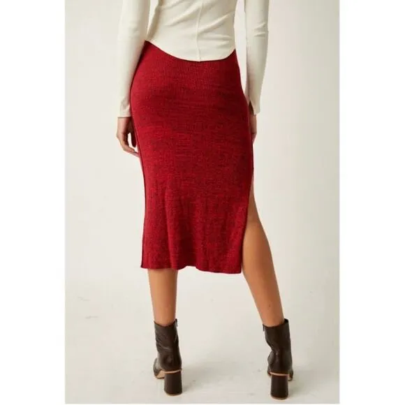 NEW Free People Golden Hour Midi Soft Knit Sweater Red Side Slit Skirt Medium