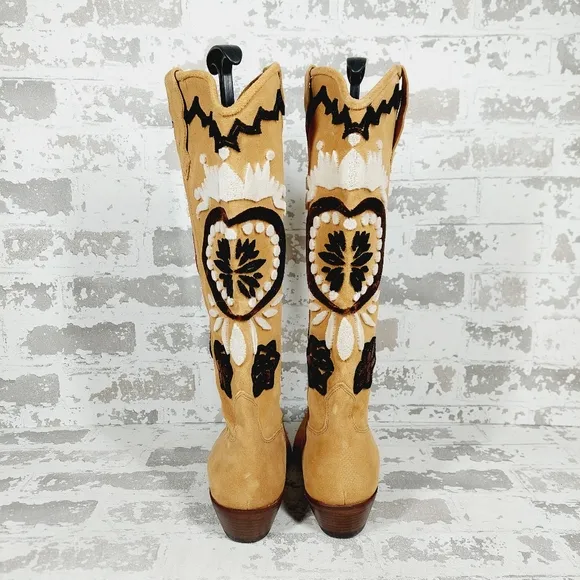 NEW Free People Roundhouse Stitch Knee High Embroidered Western Boots W518