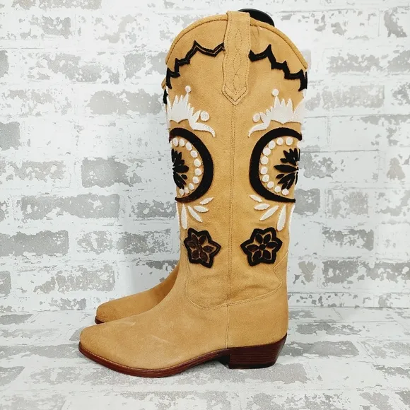 NEW Free People Roundhouse Stitch Knee High Embroidered Western Boots W518