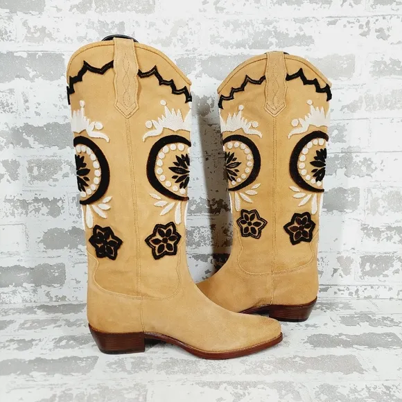 NEW Free People Roundhouse Stitch Knee High Embroidered Western Boots W518