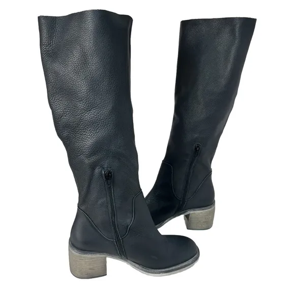 New Free People Women’s Essential Black Knee-High Leather Boots ~Size 38, US 7.5