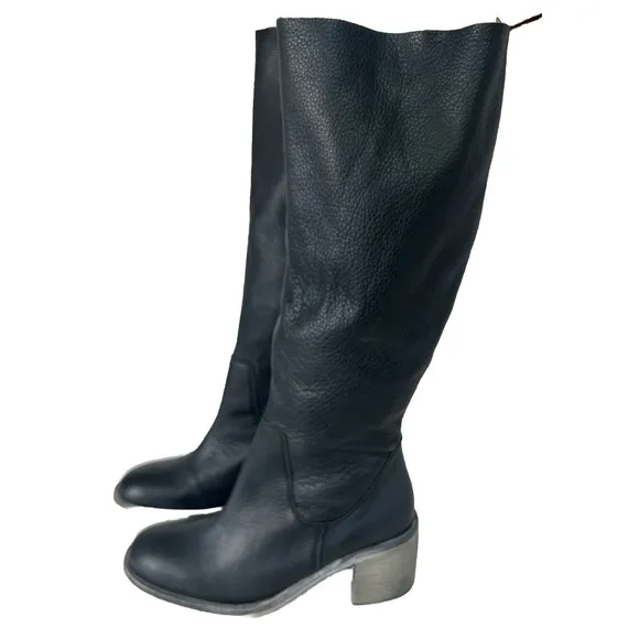 New Free People Women’s Essential Black Knee-High Leather Boots ~Size 38, US 7.5