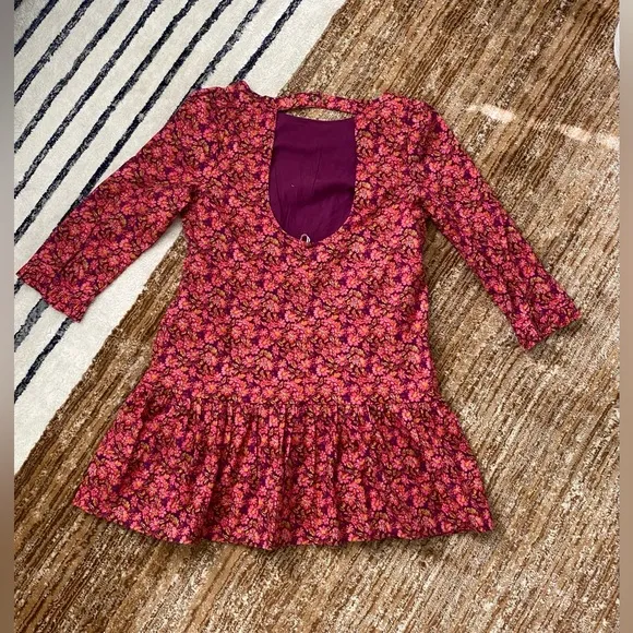 New Free People✨The Avenue Floral Printed Mini Dress Amaranth Combo
