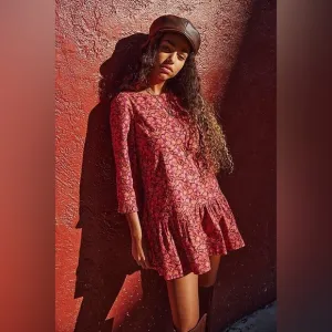 New Free People✨The Avenue Floral Printed Mini Dress Amaranth Combo