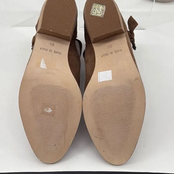 New Garnett Hill Mia Buckle Booties Stacked Heel Zip Almond Toe Brown 9.5